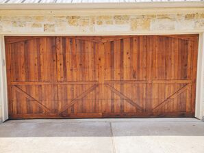 Before, During, & After Cedar Garage Door Staining in Shiloh Lakes, Richmond, TX (2)